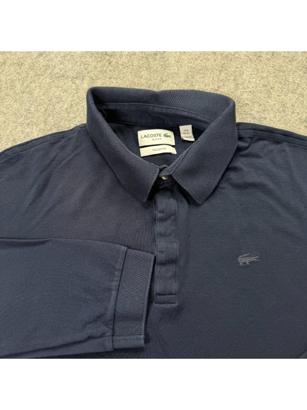 Lacoste Polo Shirt Men XL EU 6 Blue Navy Solid Slim Fit Long Sleeve Knit